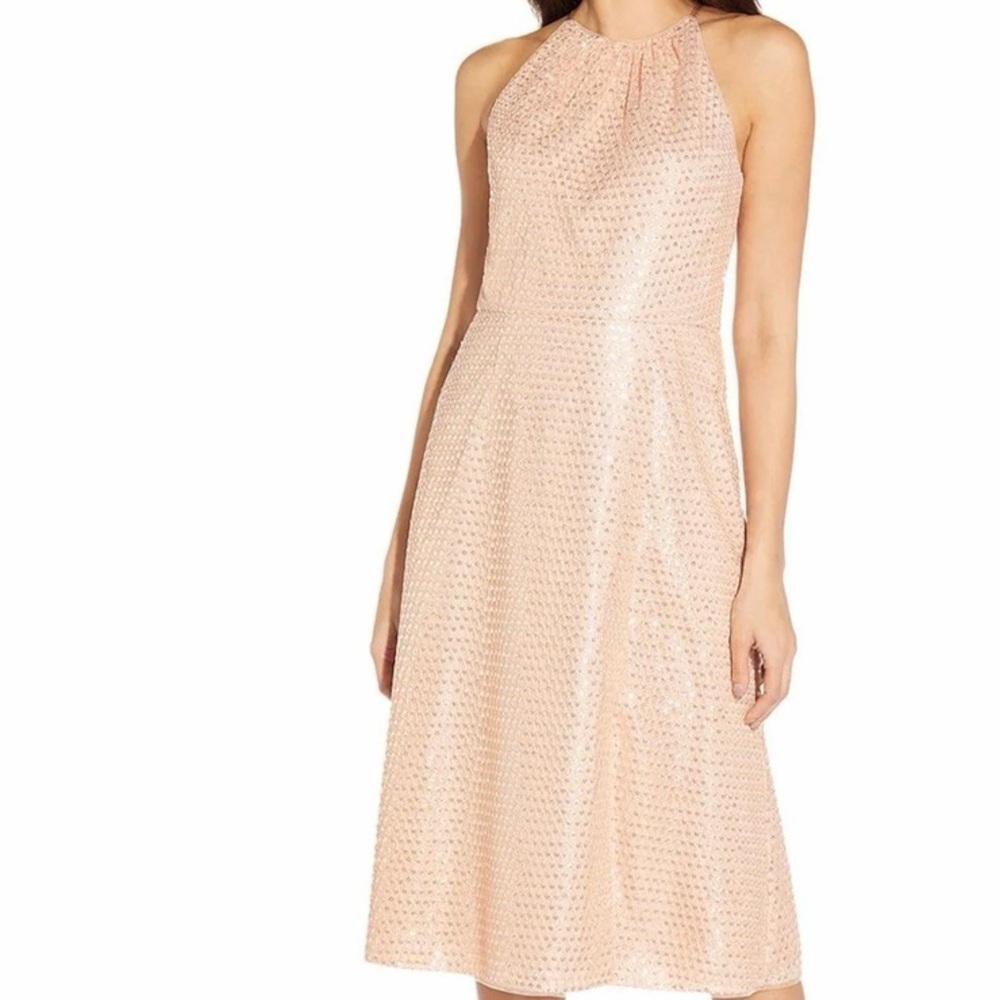 NWT Aidan by Aidan Mattox ‘Sequined Halter Midi Dress’ in “Rose Quartz” Size 4